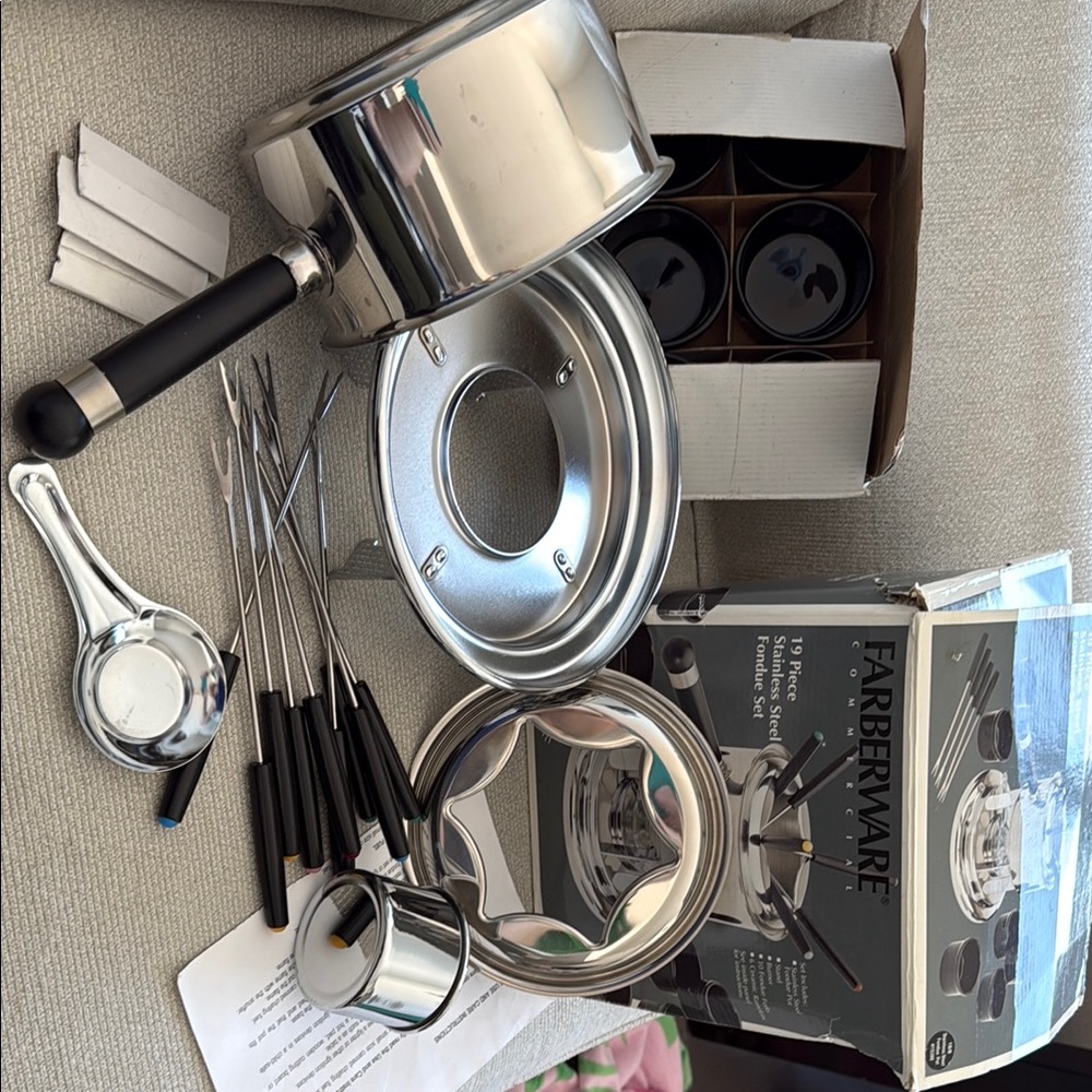 Farberware Silver Fondue Set with Black Handles